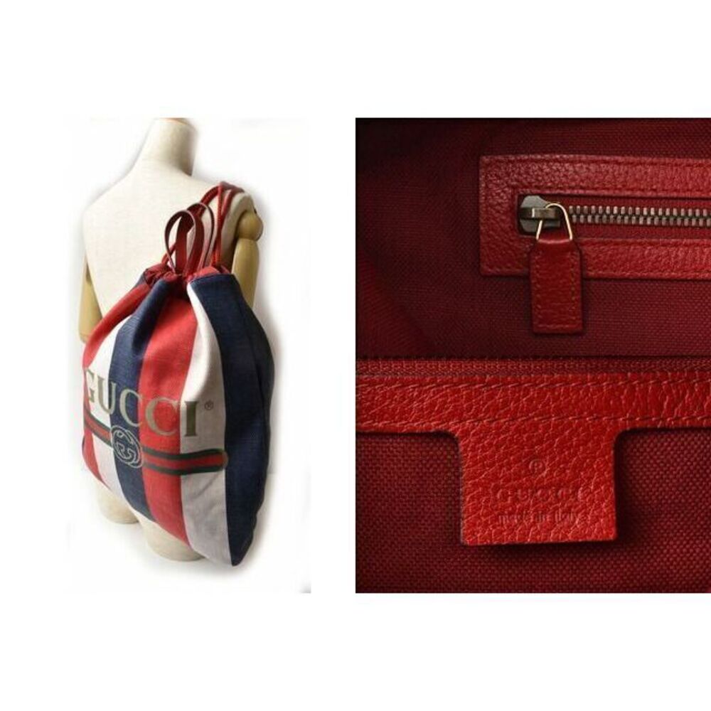 Gucci Backpack Drawstring Gucci Stripe Canvas Lea… - image 2